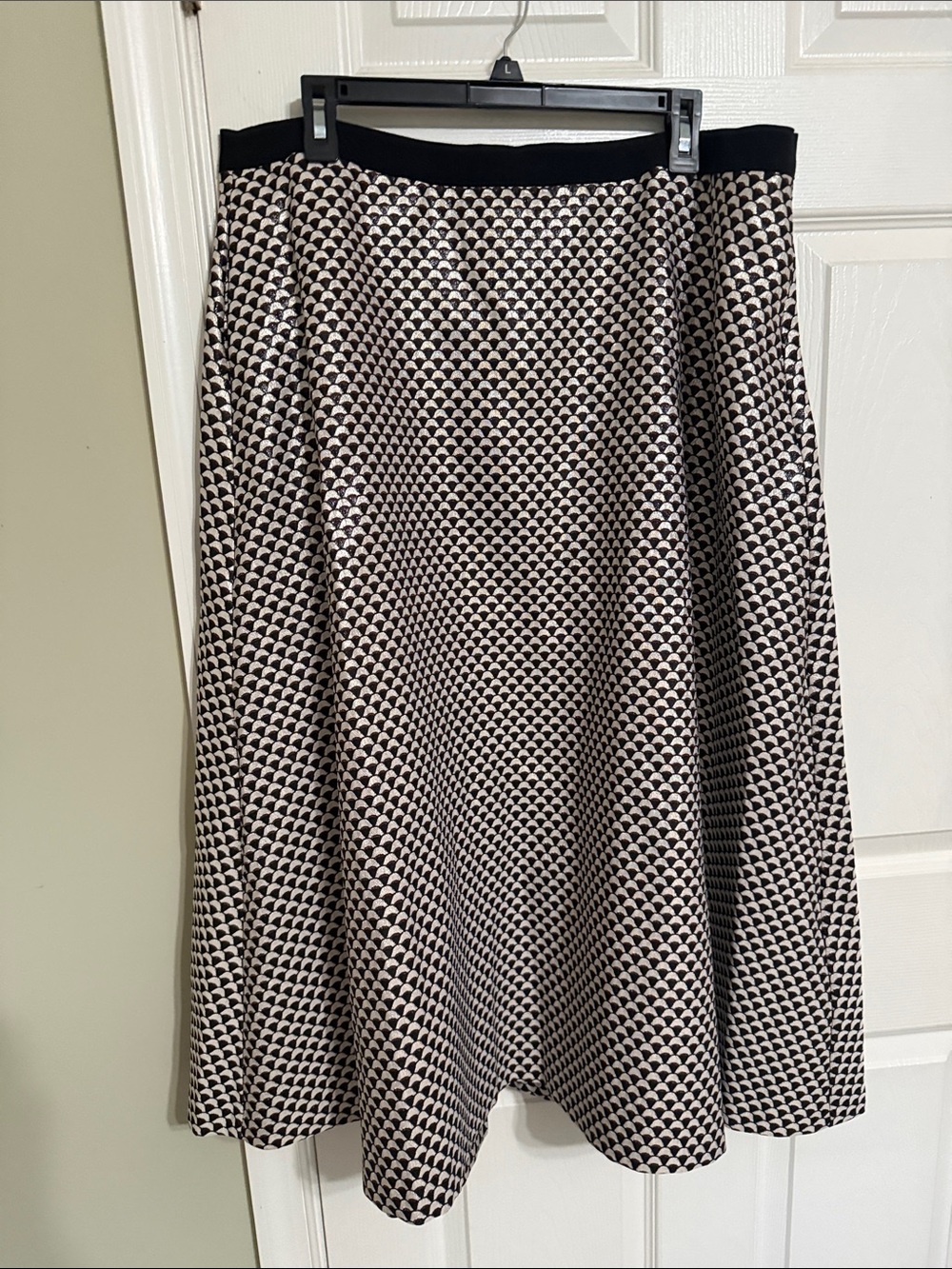 Marina Rinaldi Black and Cream Geometric A-Line Skirt